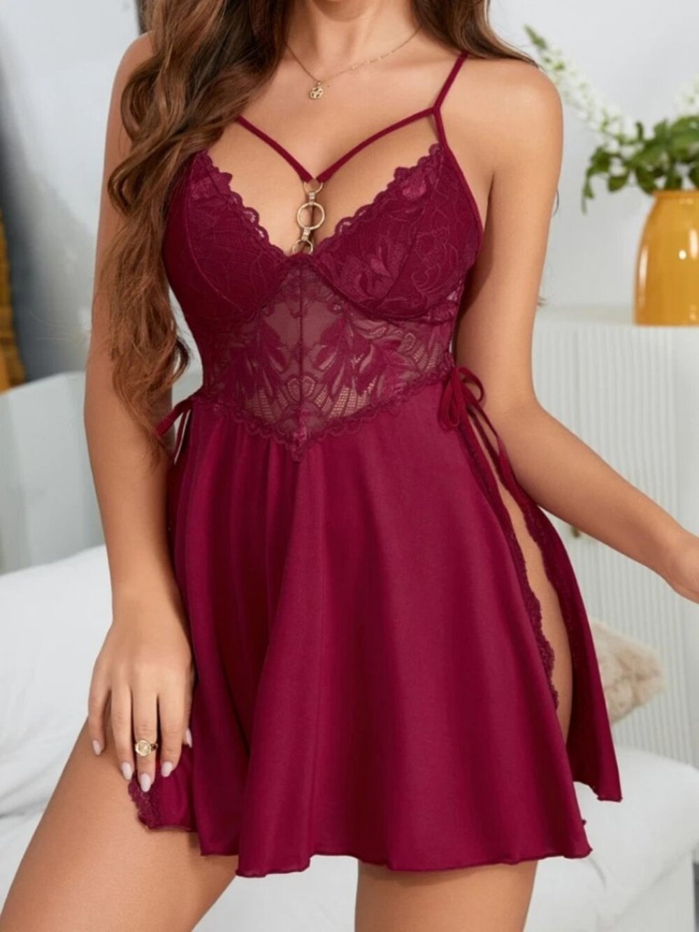 Sexy Lingerie Sexy Side Slit Chemise Lace Dress Babydoll Underwear Sleepwear - Picture 4 of 13